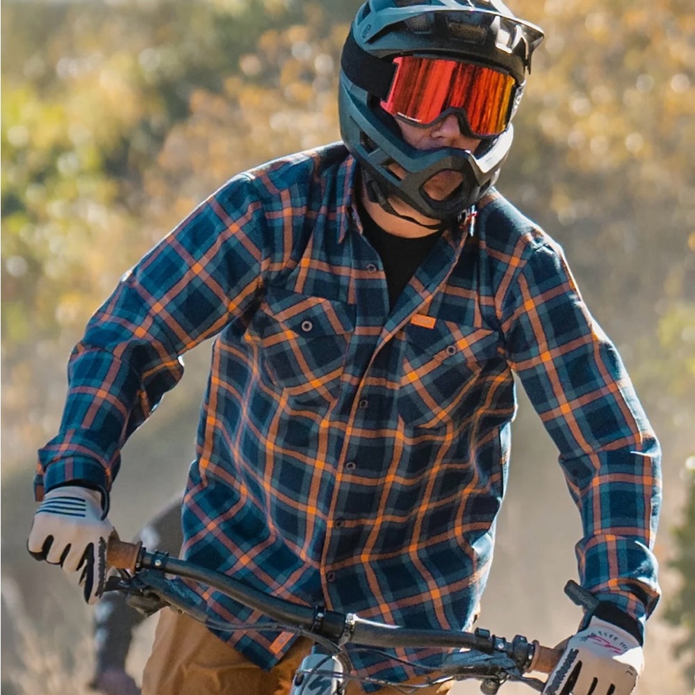 DIXXON Men's Plaid Shirt Jacket in Blue and Orange